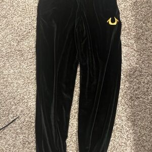 True Religion Black Velvet Joggers with Gold Logo